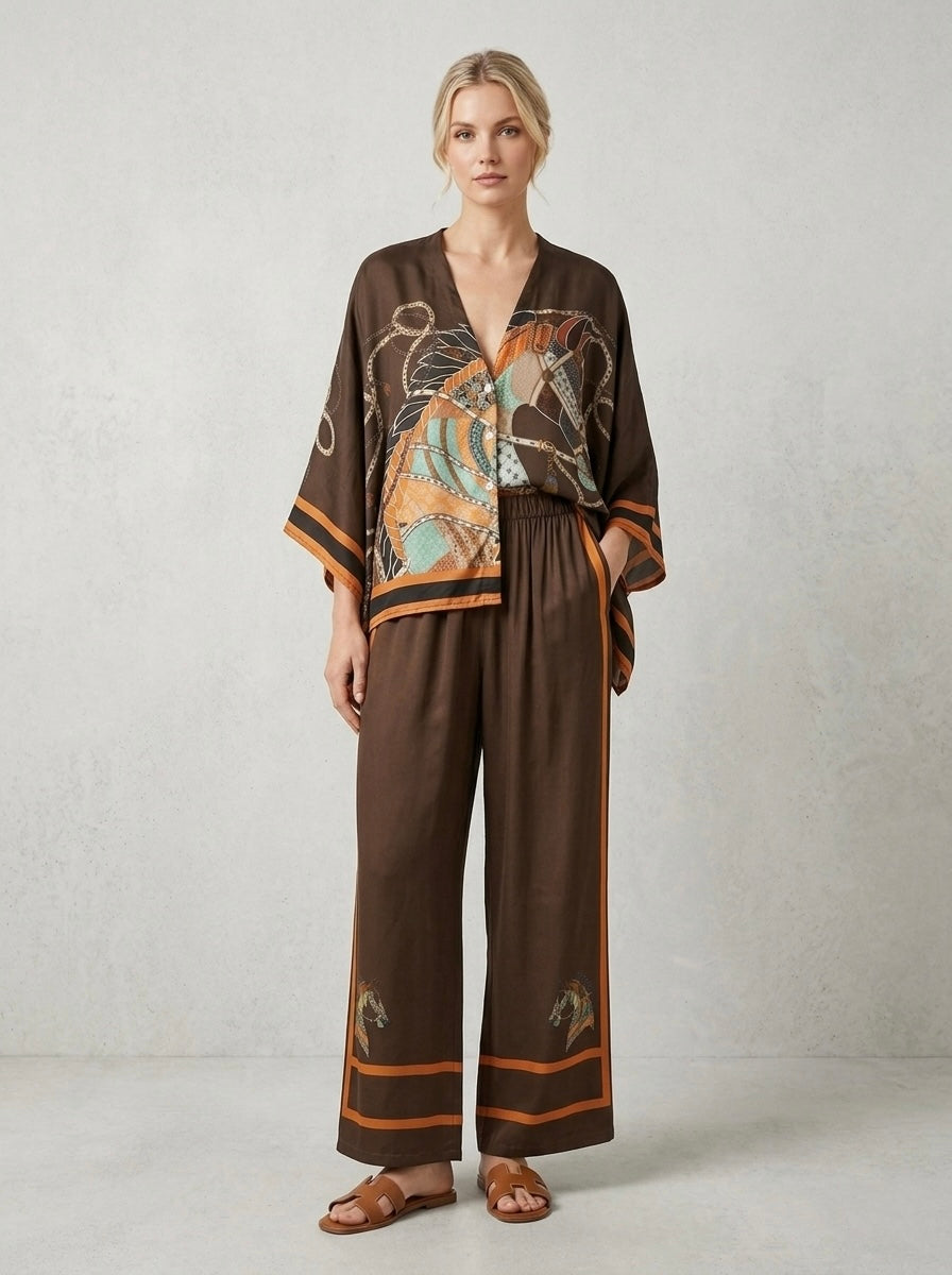 Charlie - Printed satin top & trouser suit