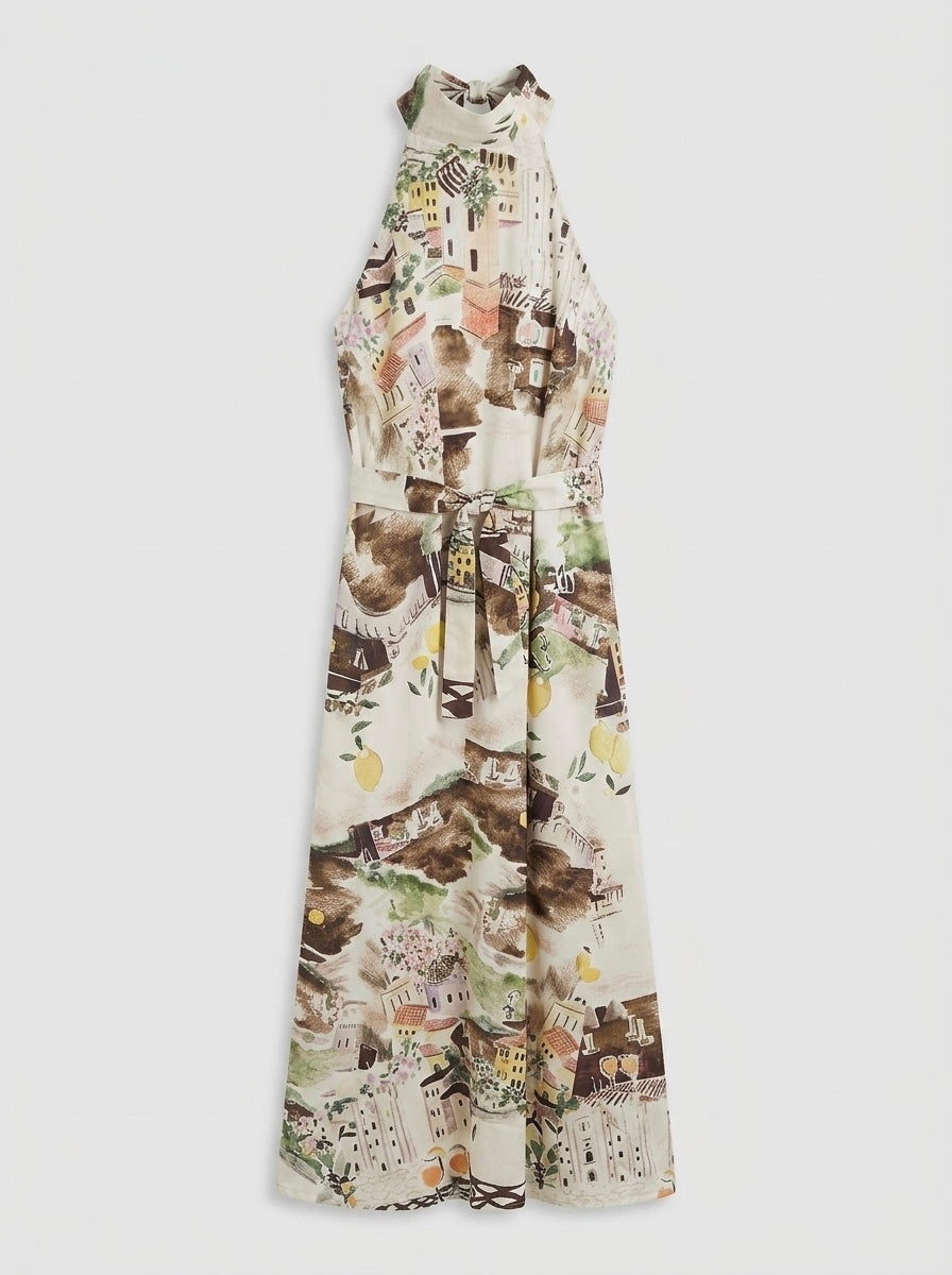 Ava - Printed halter neck dress