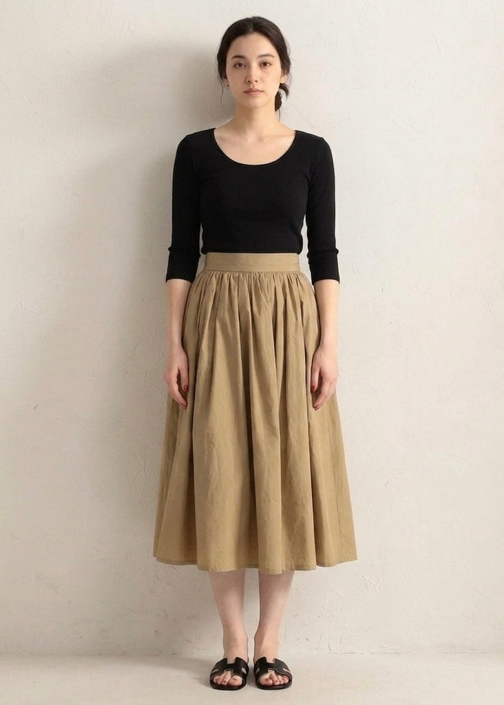 Zoe gold colour cotton mix high waist calf length skirt