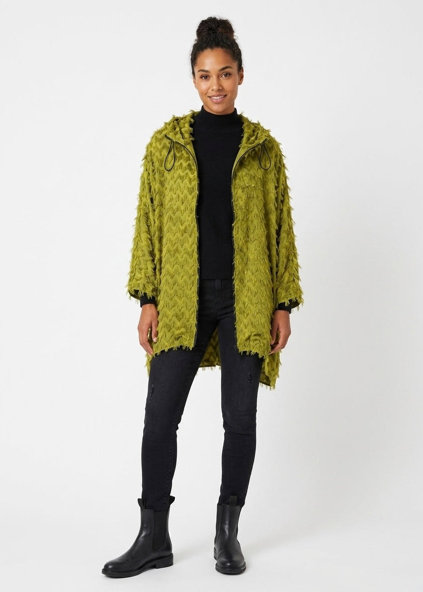 Danica lime green burn out fringe zip hooded jacket