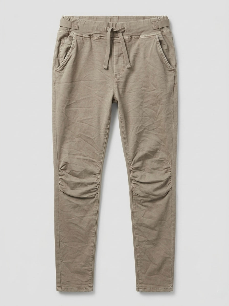 Missie stretch cotton stone jogger ruched knee jean