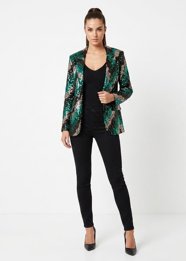 Vodka emerald multi sequin edge to edge blazer / jacket