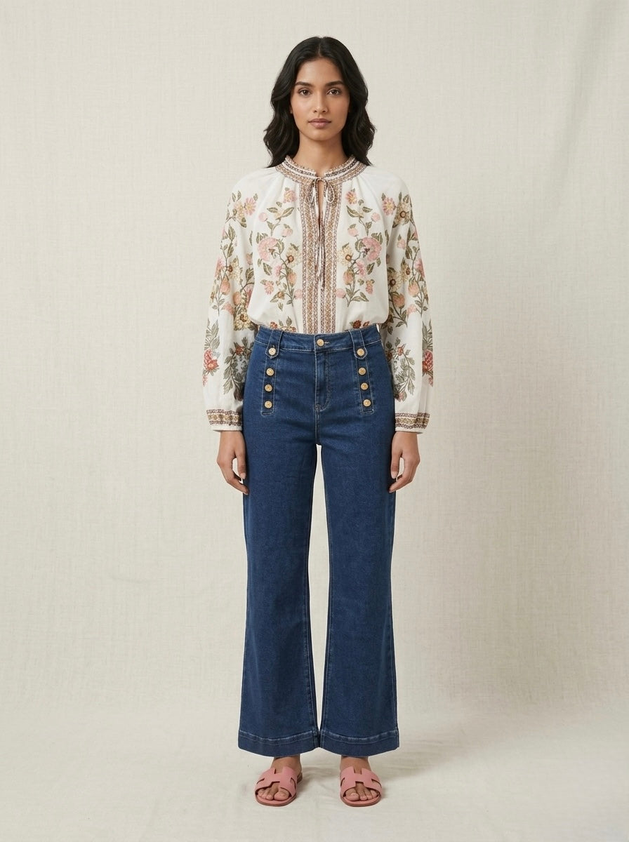 Jessica - Tie front printed blouse