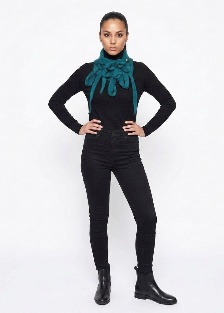 Yasmin petrol blue plain button closure collar / scarf