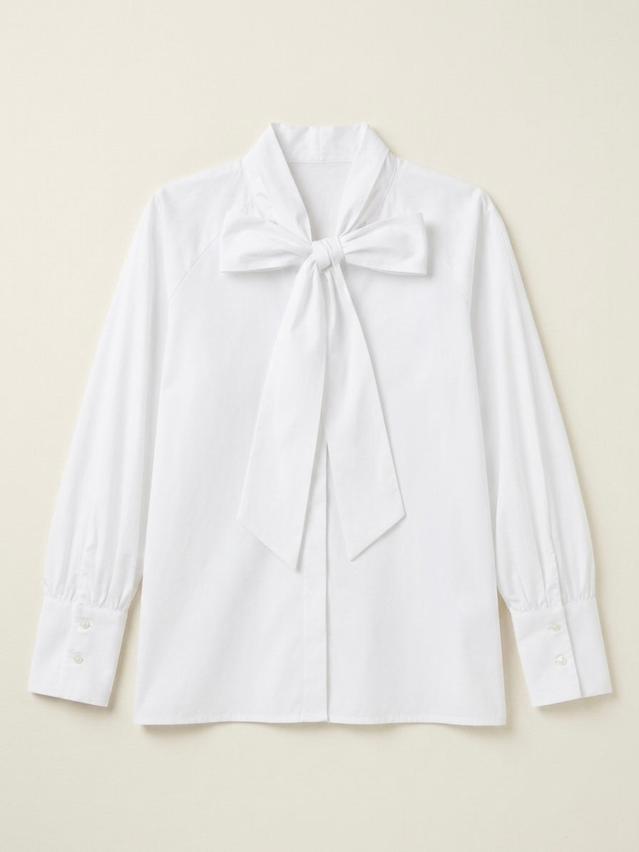 Prunella - Cotton pussy bow shirt