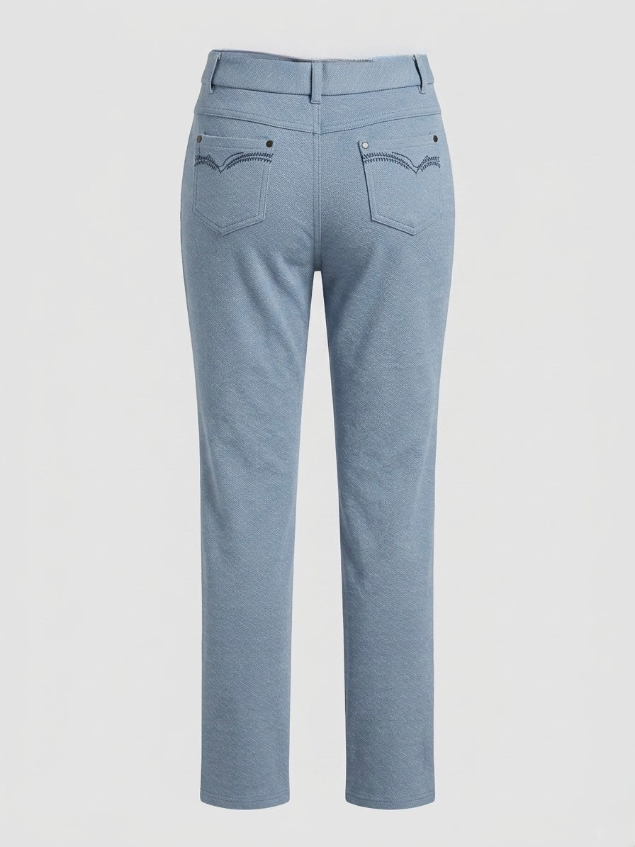 Farida denim blue stretch straight leg trouser