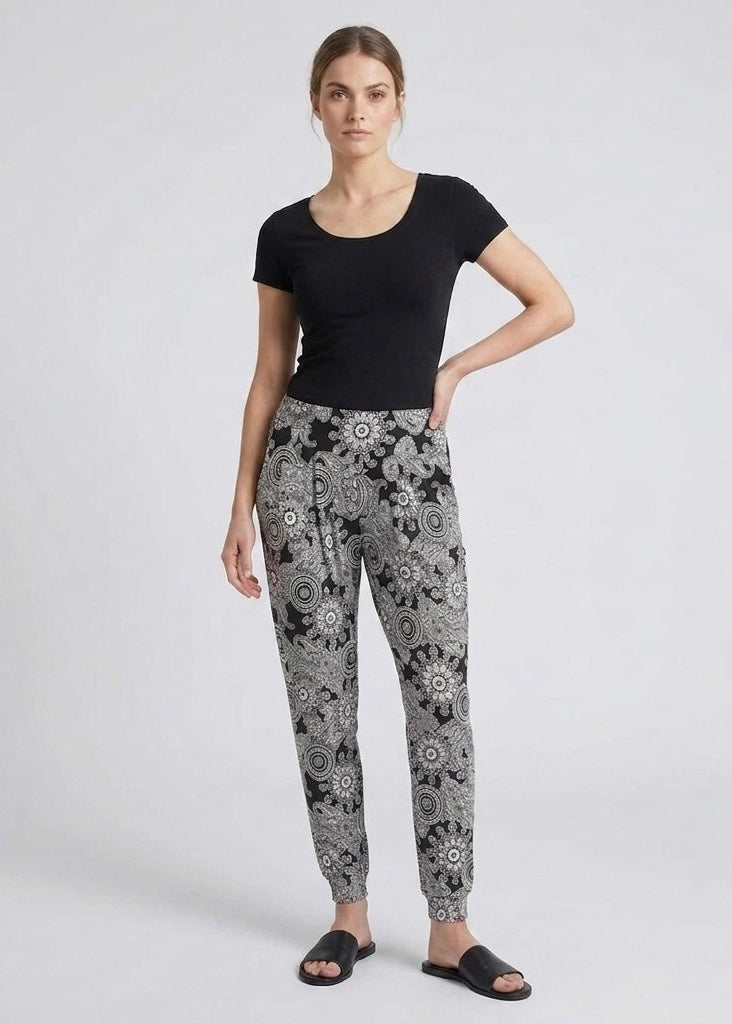 Bandol French slinky black white spiro printed trouser