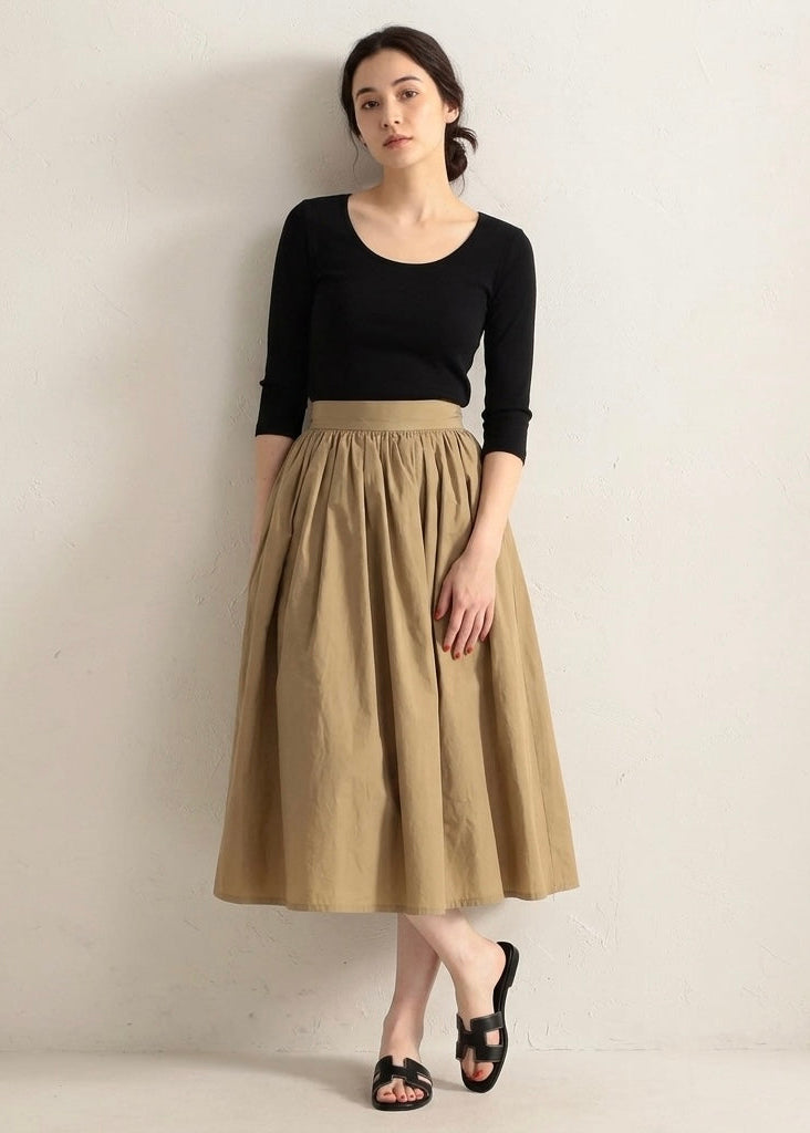 Zoe gold colour cotton mix high waist calf length skirt