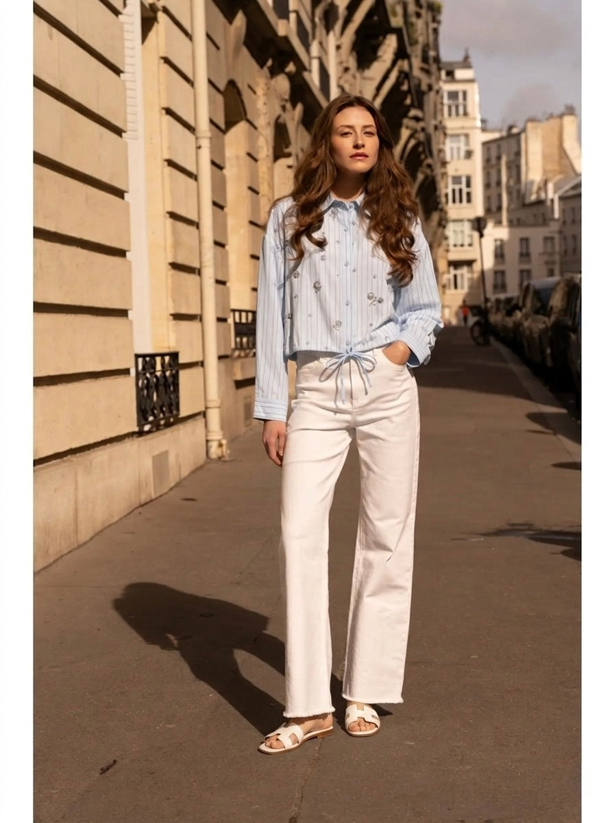 Denisa - Striped beaded shirt
