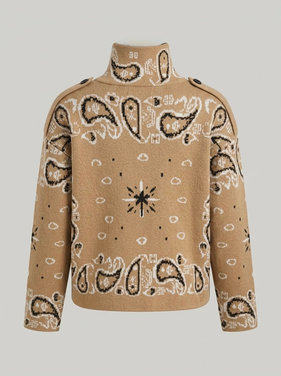 Sadie paisley knitted jacket in camel, back view