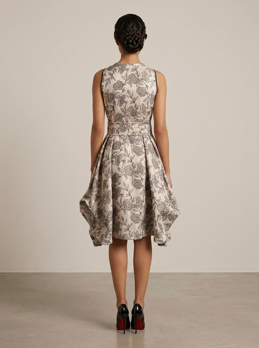 Ria - V neck brocade dress