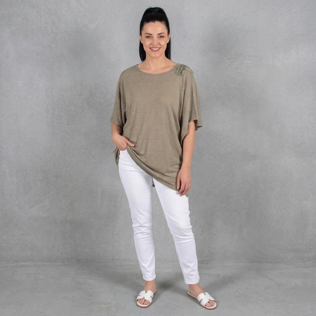 Jennifer hkaki pure linen relaxed fit crochet t shirt
