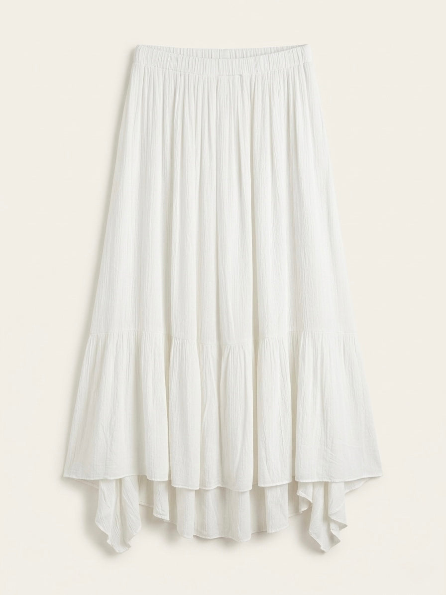 Nellie soft white cheesecloth fabric layered midi length skirt