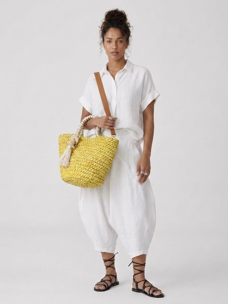 Bella yellow hand made straw basket bag