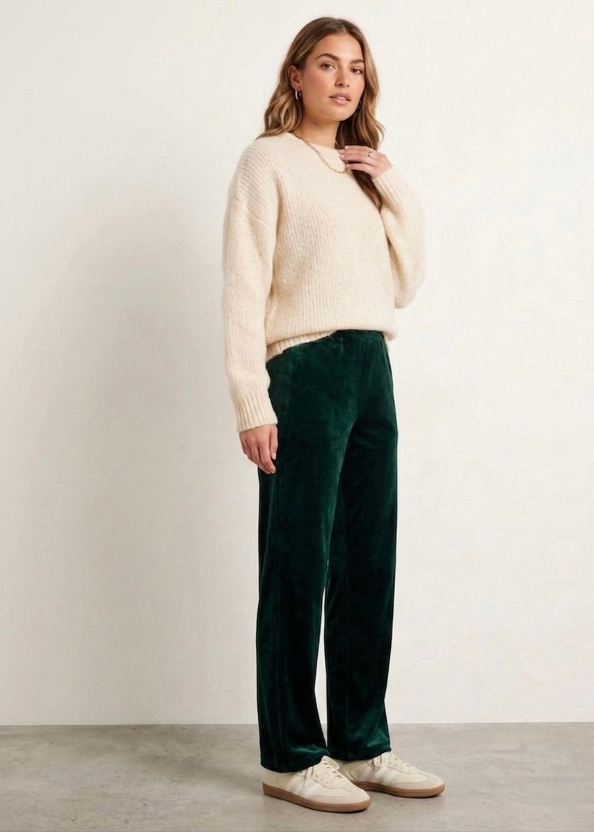 Guax bottle green soft velvet wide leg pallazo trouser