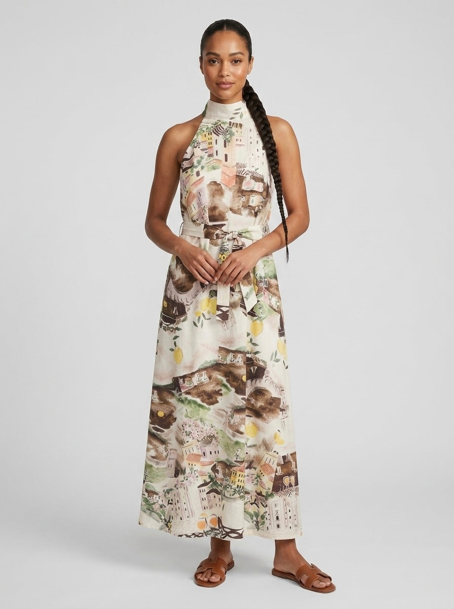 Ava - Printed halter neck dress