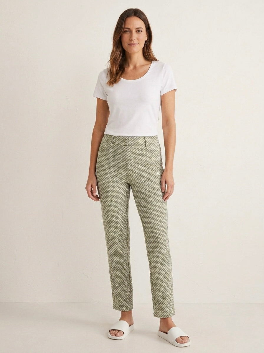 Fifi khaki printed stretch capri trouser