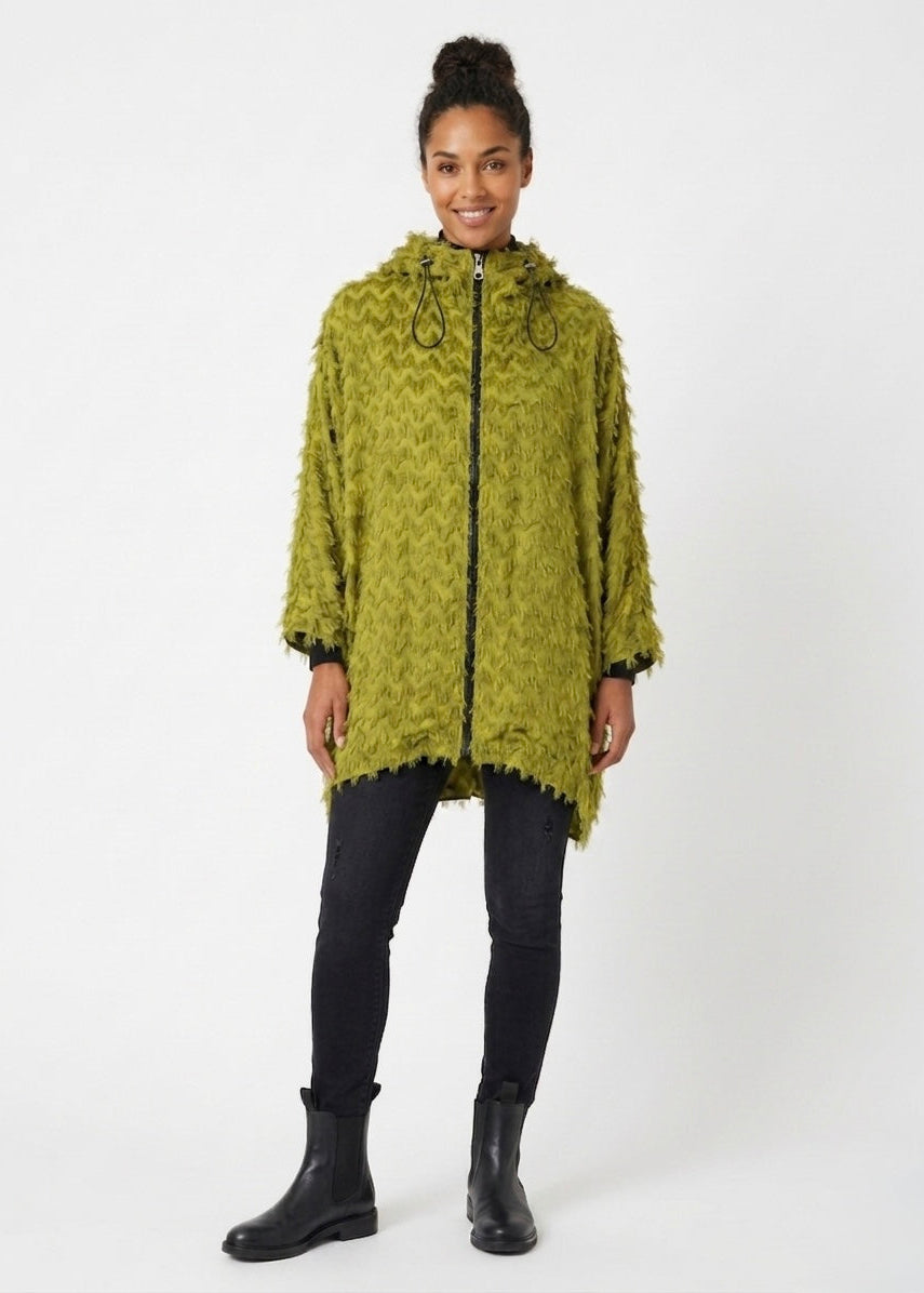 Danica lime green burn out fringe zip hooded jacket