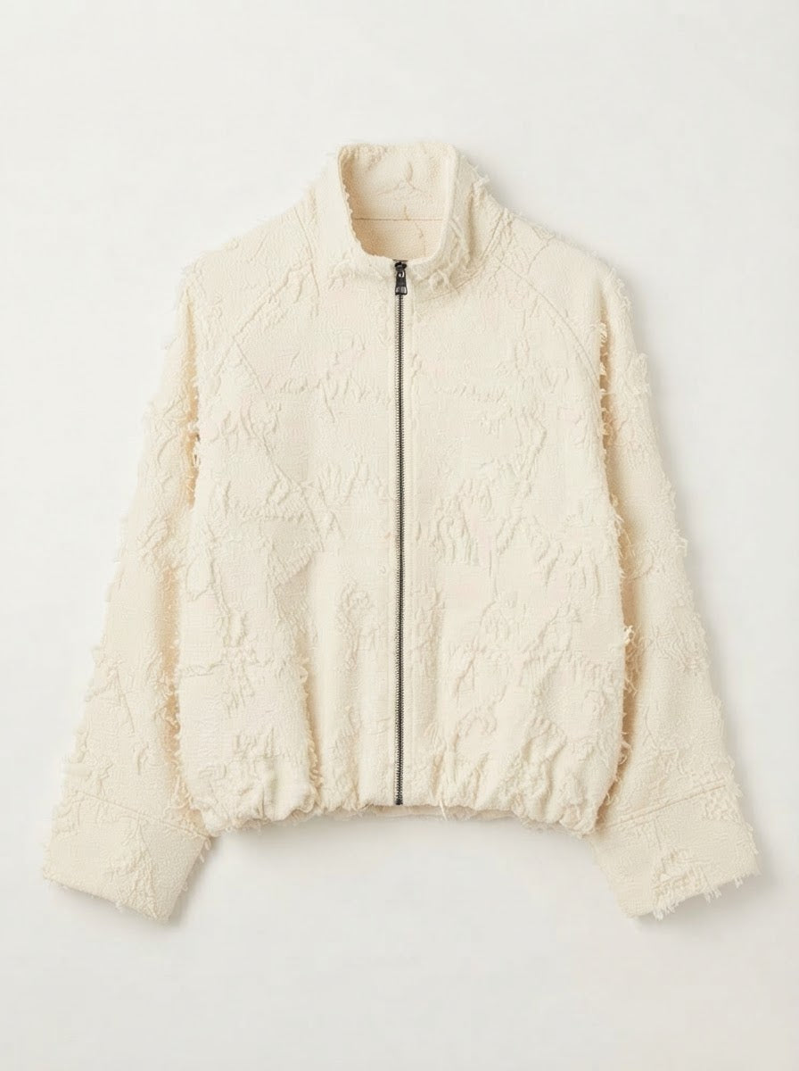Sharleen frayed embossed jacket in cream, front product view