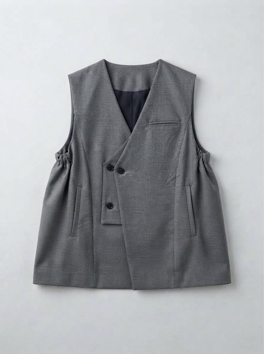 Grey Valaria double-breasted gilet, front flat lay