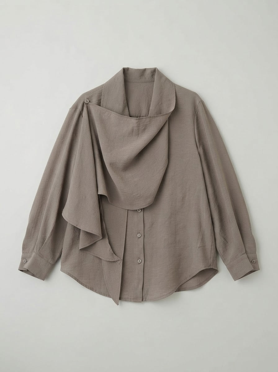 Darla scarf collar blouse in taupe, front product view