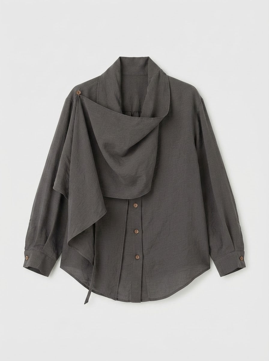 Darla scarf collar blouse in chocolate, front product view