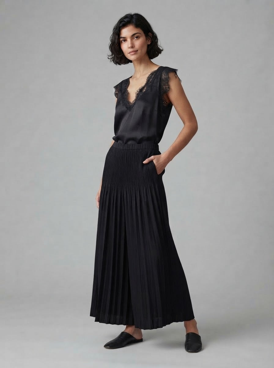 Jolene Pleated wide leg trouser in black