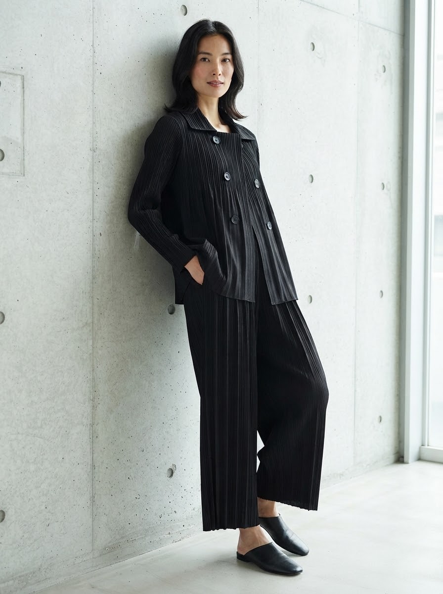 Jodie Double breasted pleat jacket in black