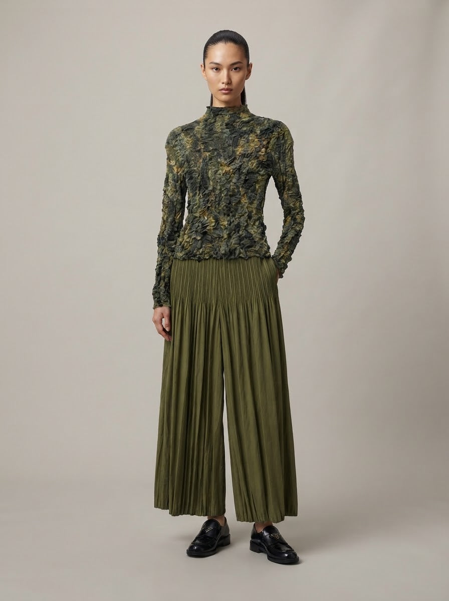 Jackie Crushed mesh print top in khaki