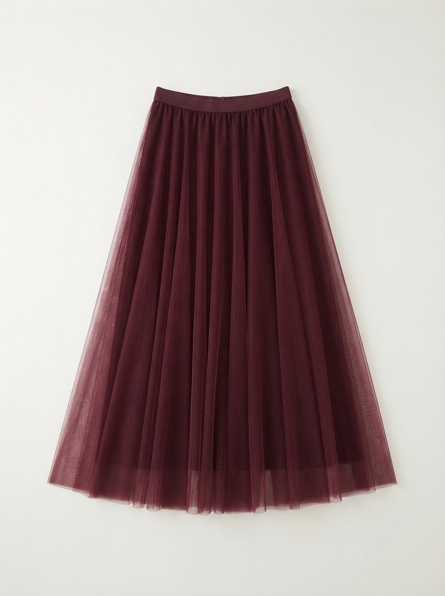 Candice - Plain flared tulle skirt Burgundy