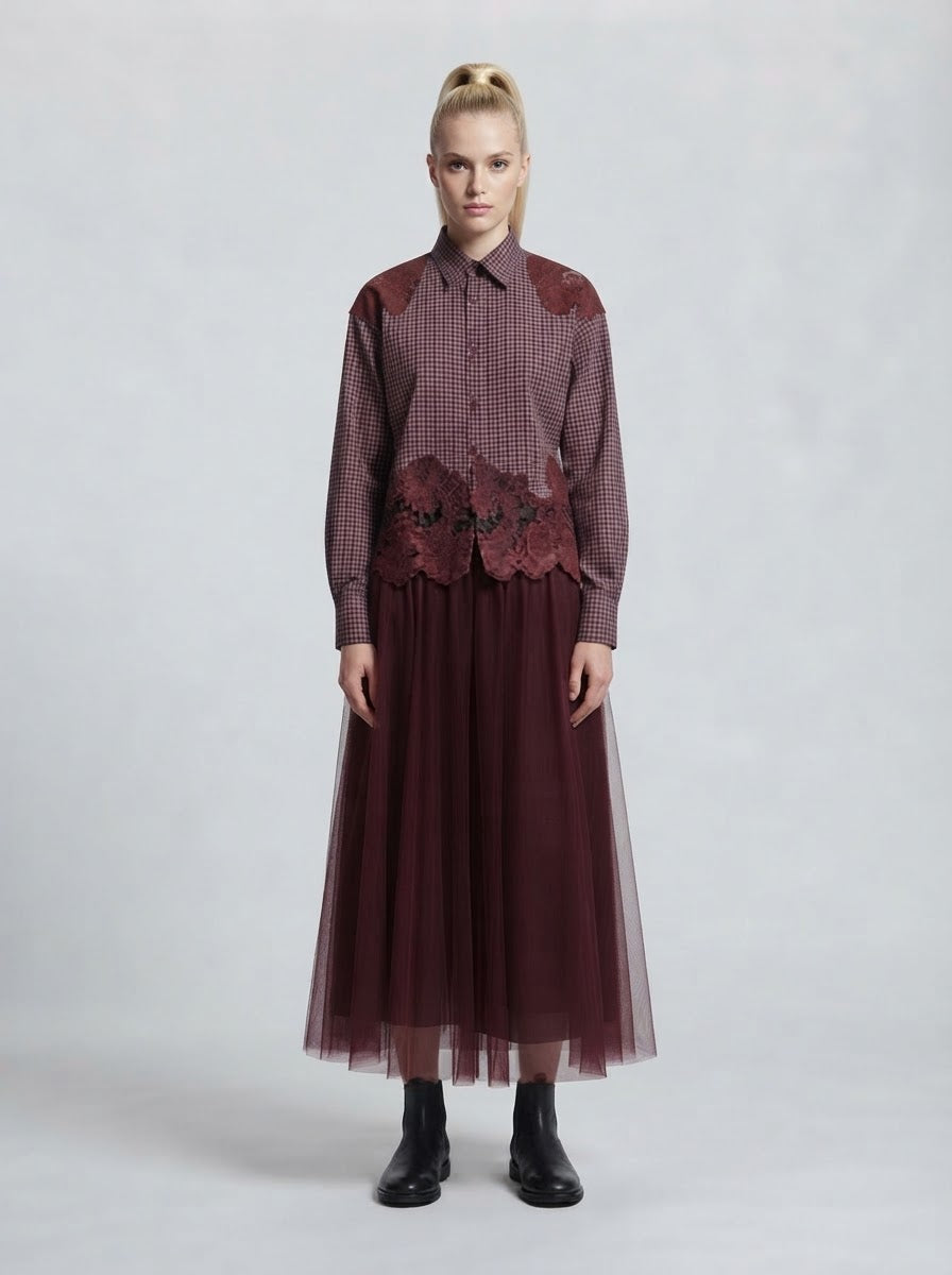 Candice - Plain flared tulle skirt Burgundy