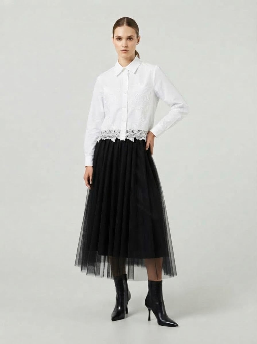 Candice - Plain flared tulle skirt Black