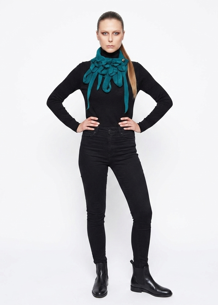 Yasmin petrol blue plain button closure collar / scarf