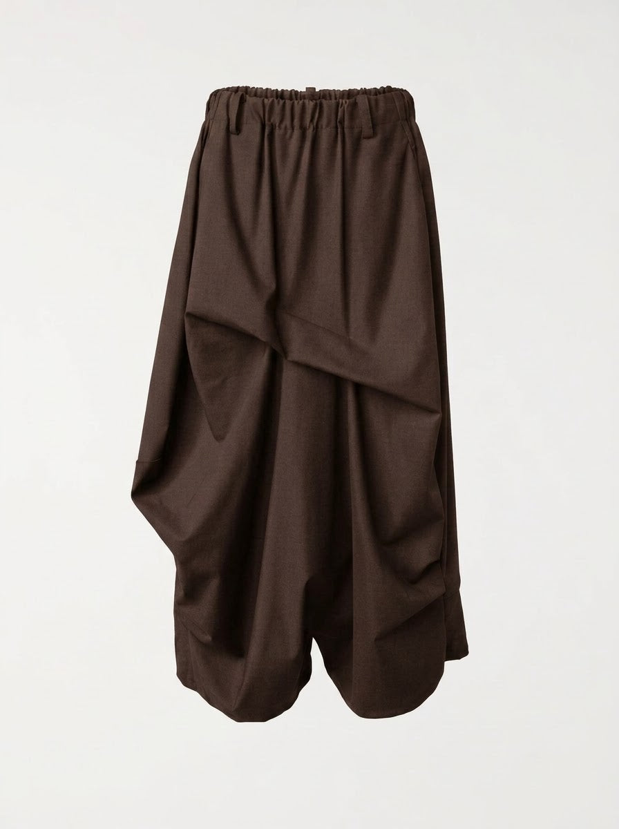 Robbie chocolate pintuck harem trousers with elasticated waistband, product view