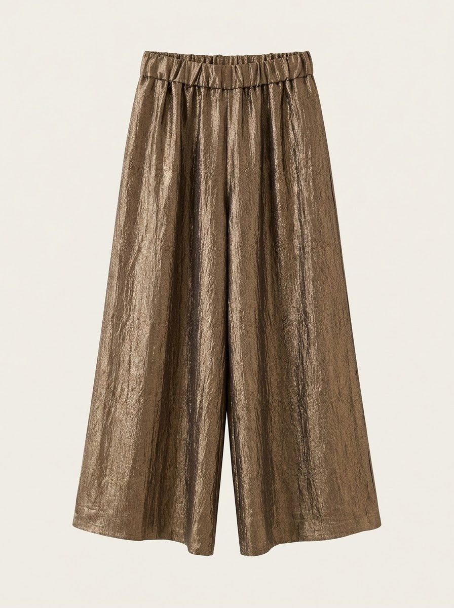 Gold Lavender shimmer wide-leg trousers, front flat lay