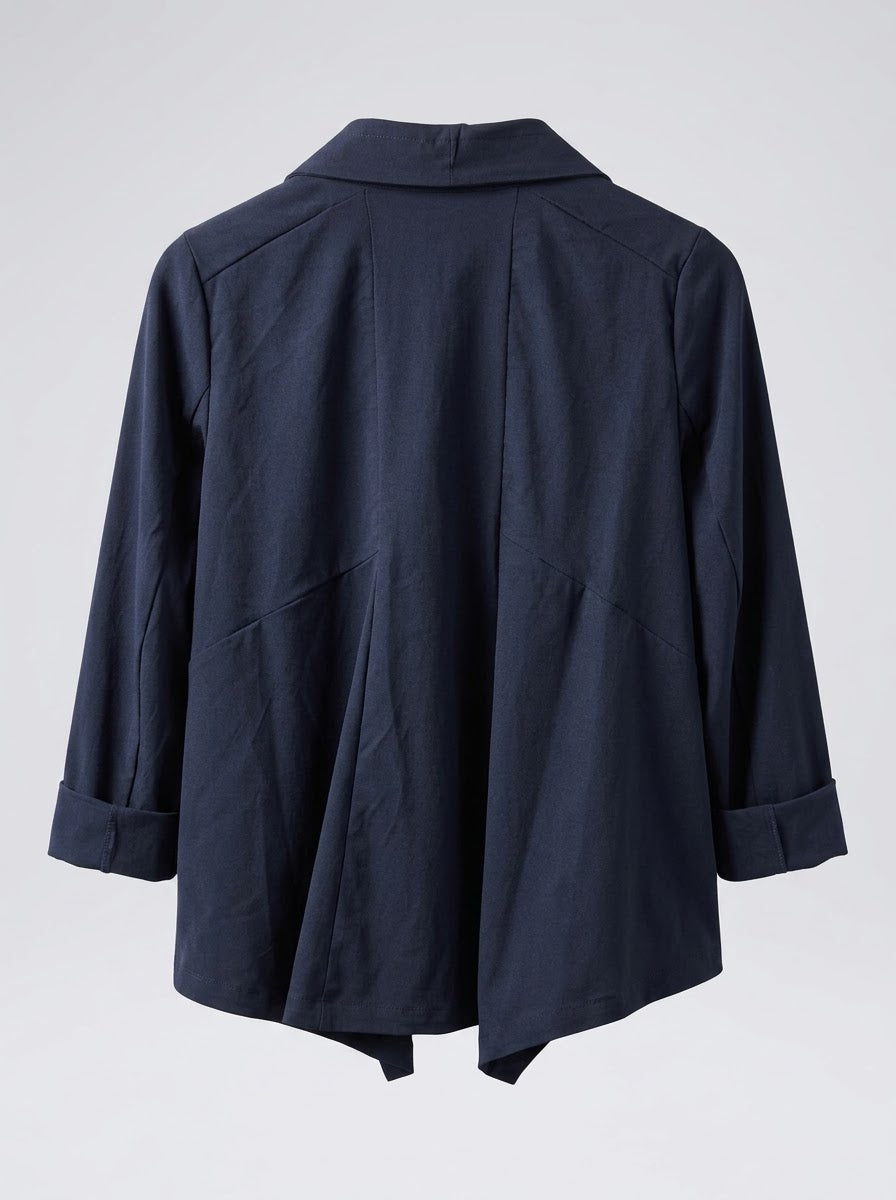 Navy Tia stretch jersey jacket, back flat lay