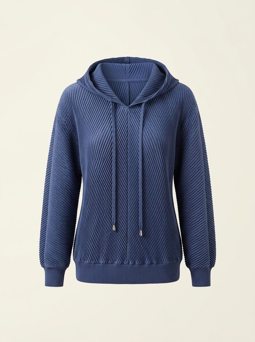 Sunday pleated hooded top in navy, front product view