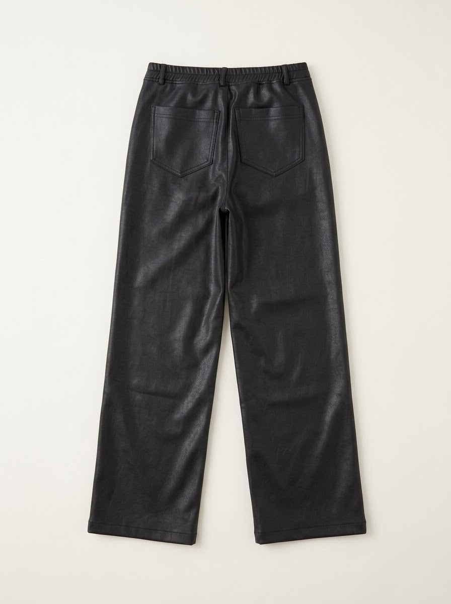 Fredi black wide leg pleather jeans, back product view