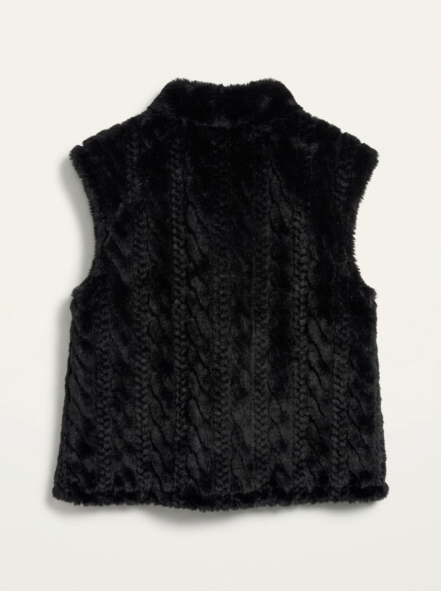Gina black relaxed-fit sleeveless cable gilet