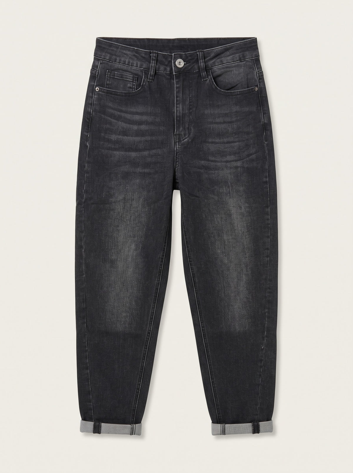 Andra washed black twist-seam barrel-leg jeans, front view