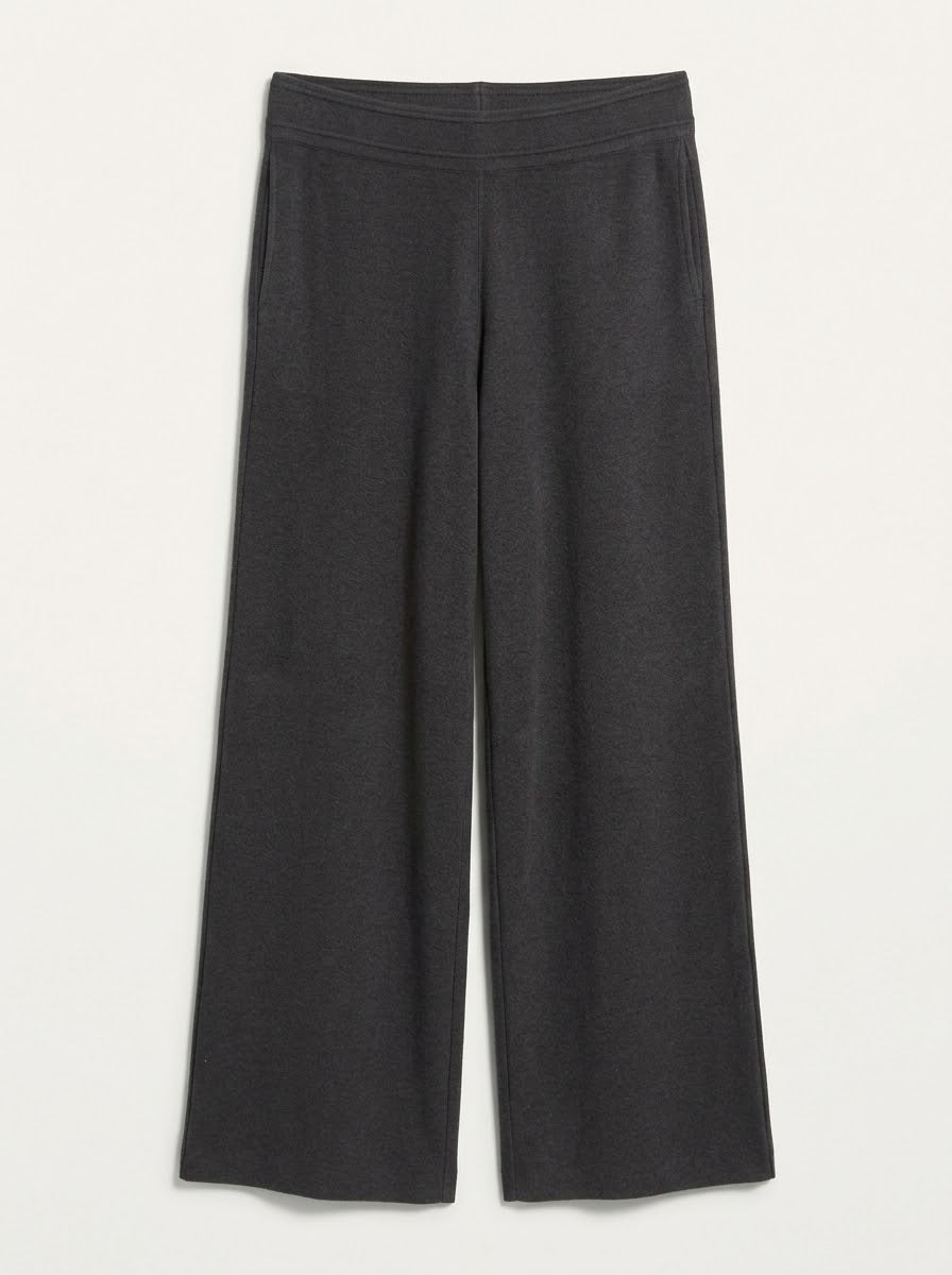 Front view of the Abigail charcoal knitted trousers showing the relaxed fit