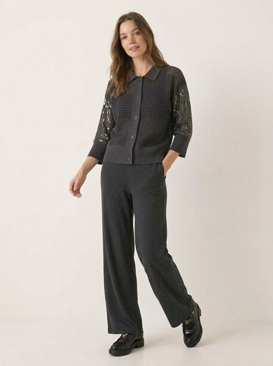 Detail view of the Abigail charcoal knitted trousers and side pocket