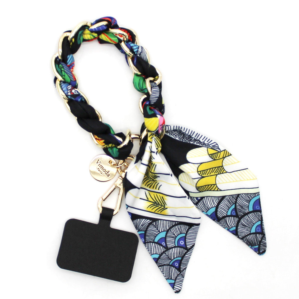 Scarf print phone wrist strap blue