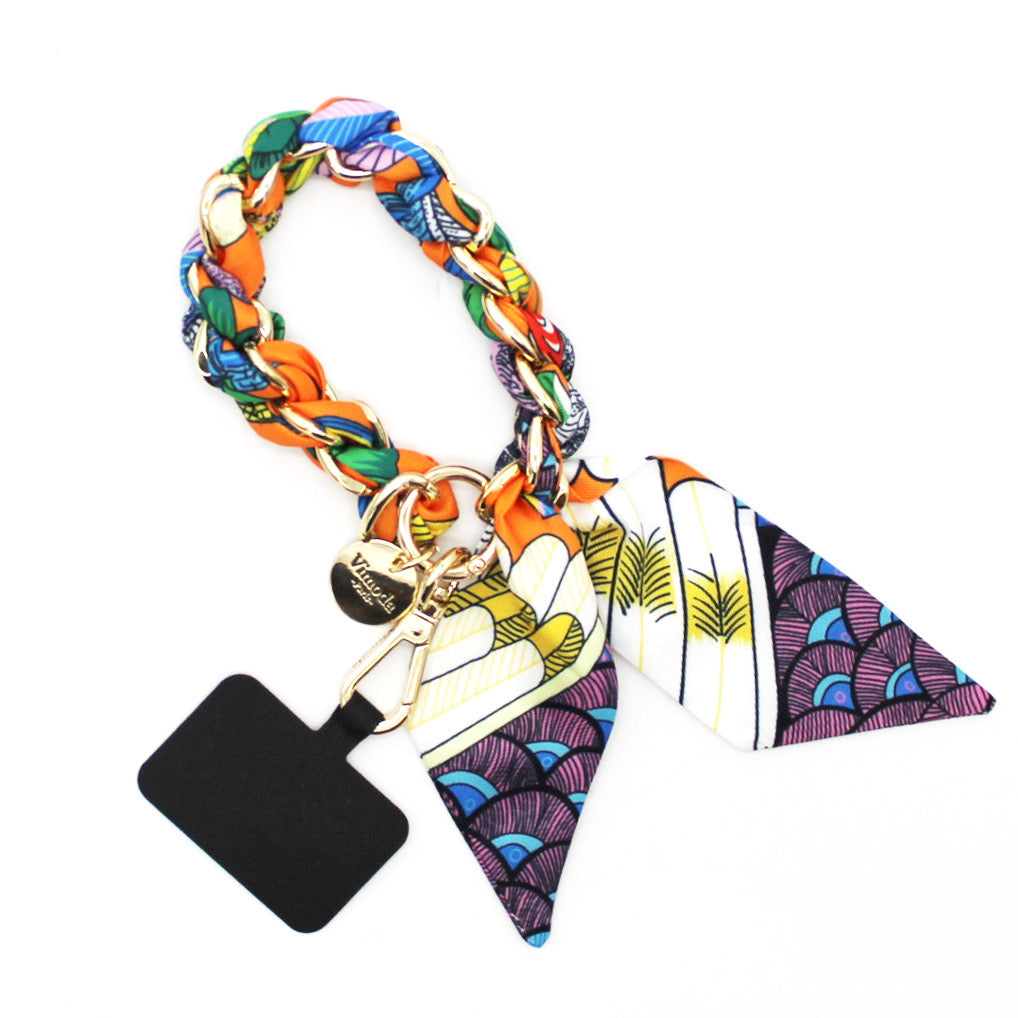 Scarf print phone wrist strap orange