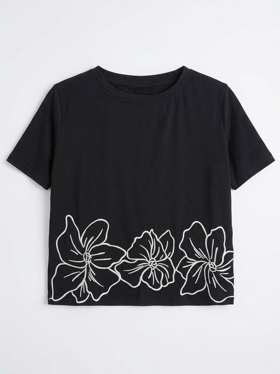 Lucia - Floral trim t.shirt