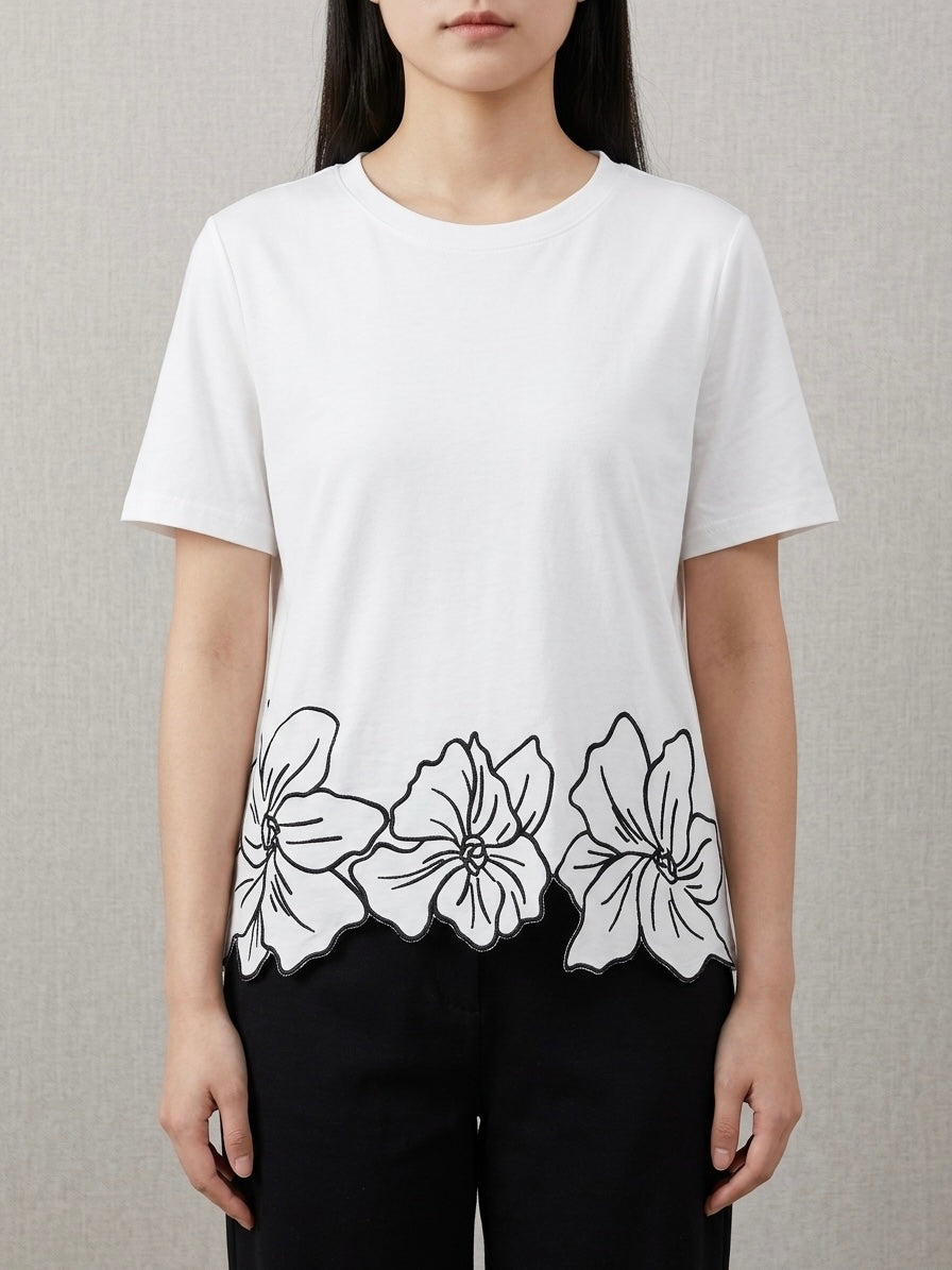 Lucia - Floral trim t.shirt