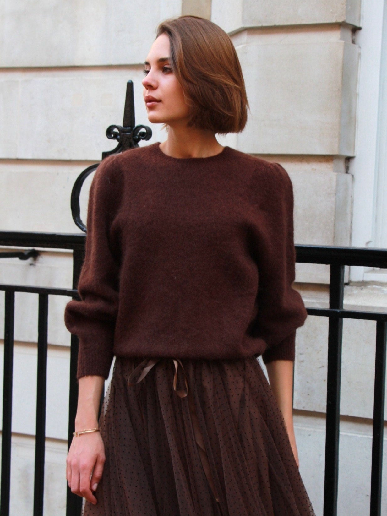 Anni - Puff sleeve jumper Chocolate