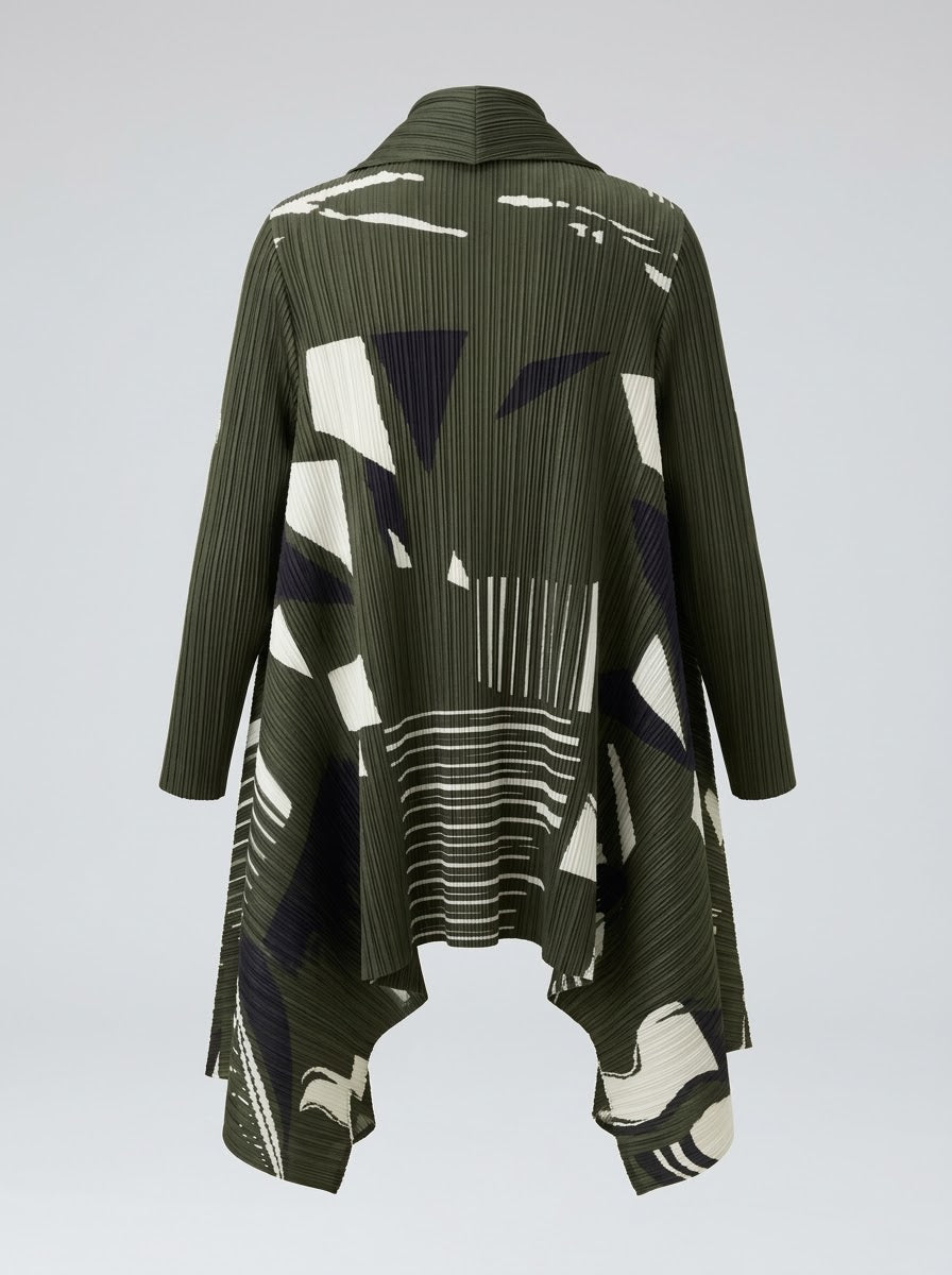 Jemma printed pleated jacket in khaki, back product view