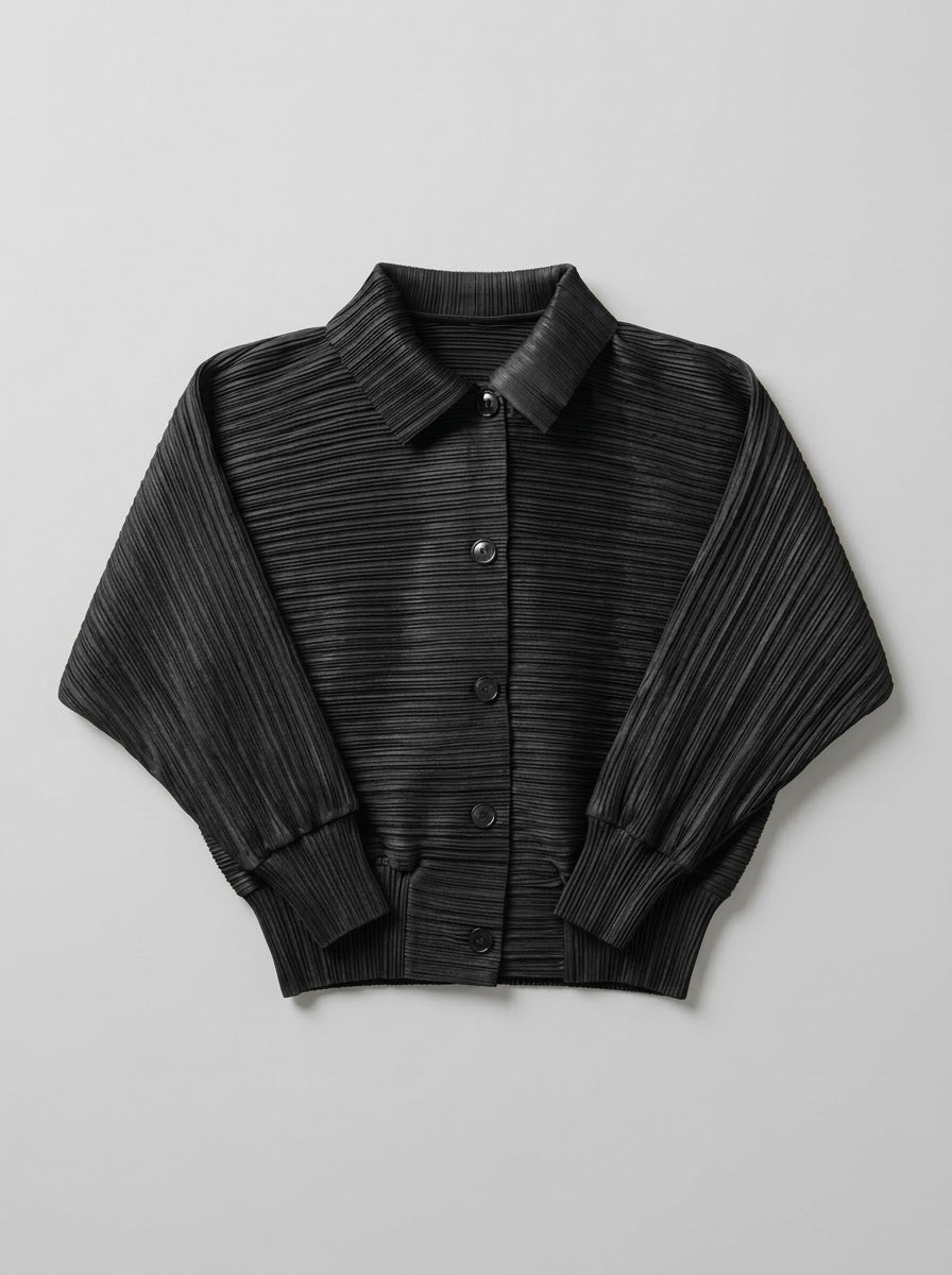 Joanne plain pleated jacket in black, front product view