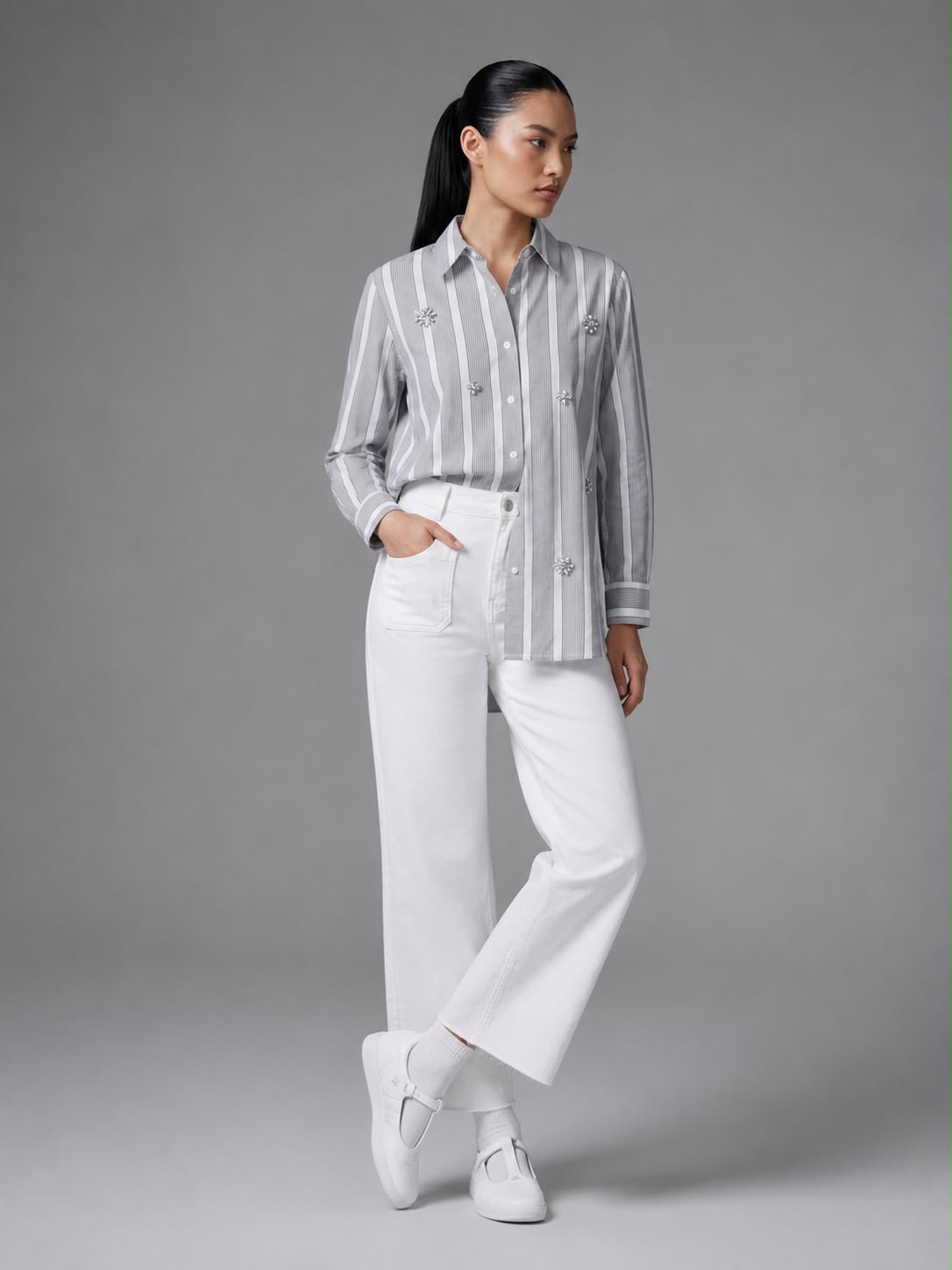 Eliane - Diamante striped shirt
